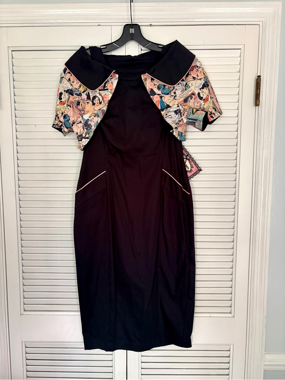 Black Midi Dress with Printed Bolero Collar